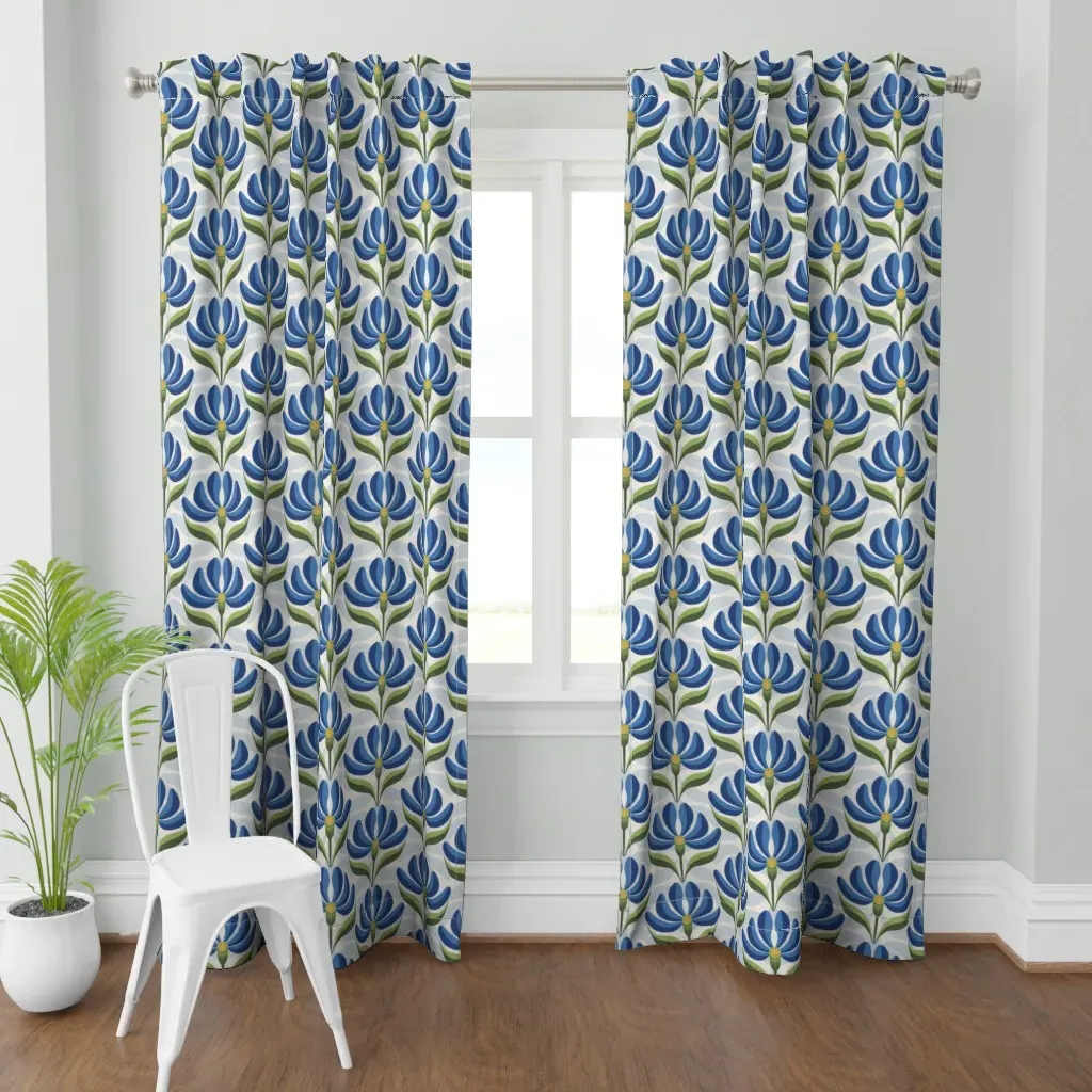 Retro Floral Curtain Panel - Blue product