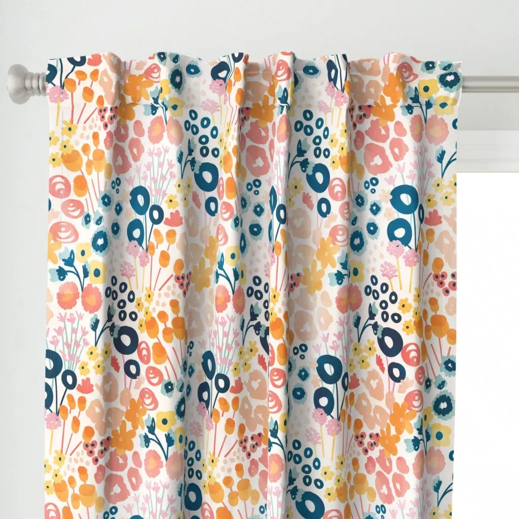 Retro Floral Curtain Panel - Peach alternate view