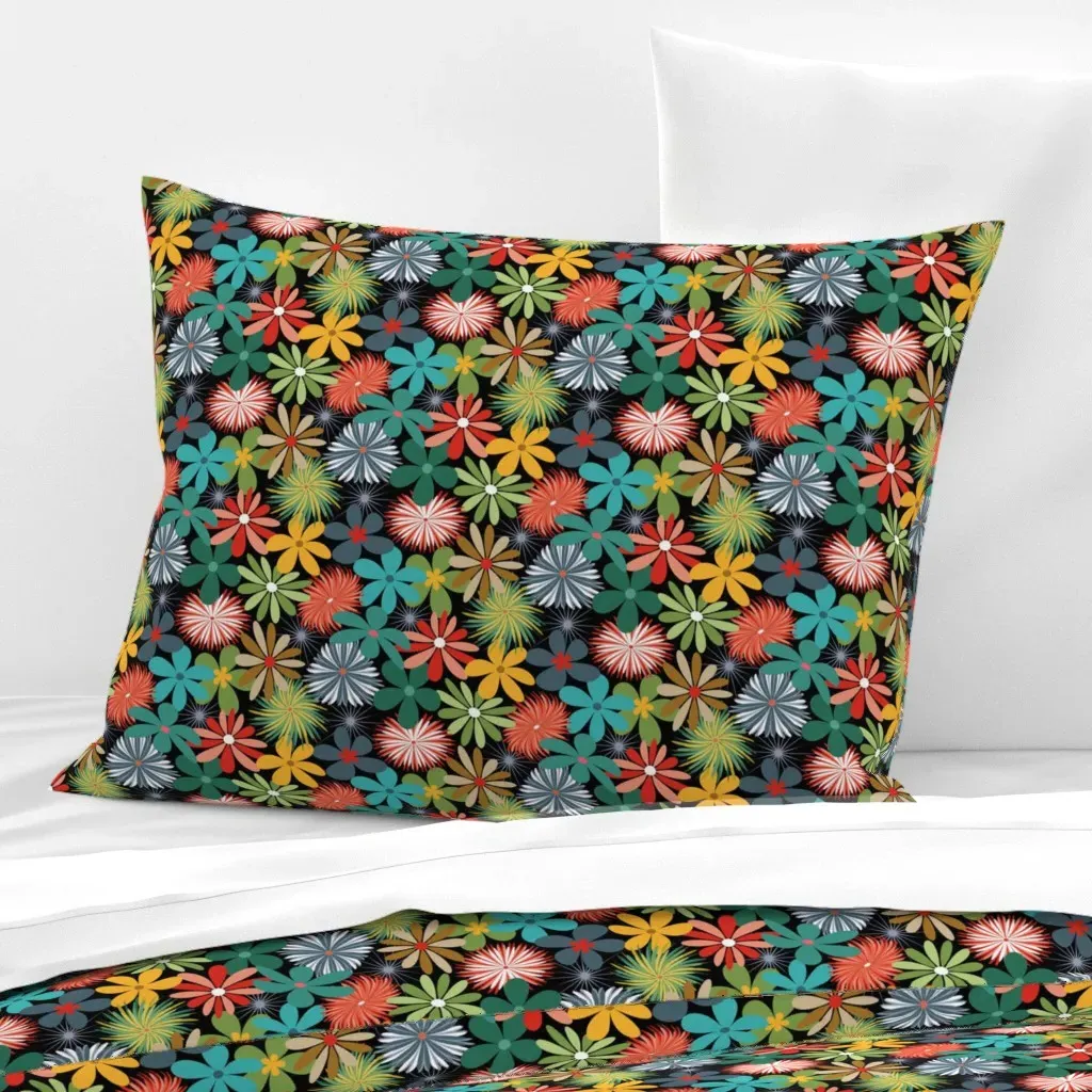 Retro Floral Kaleidoscope Standard Knife Edge Cushion Cover - Red, Cotton Sateen product