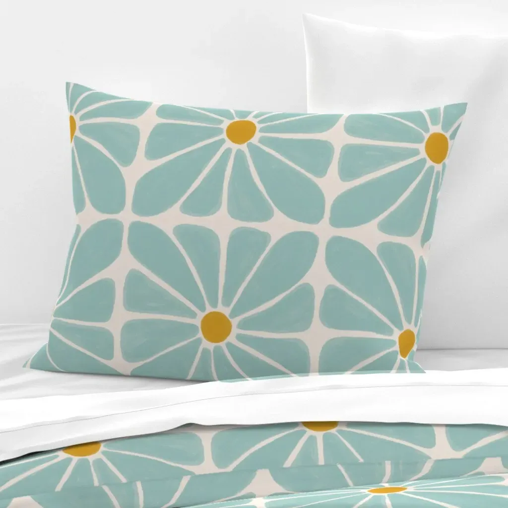 Retro Floral Standard Knife Edge Cushion Cover - Dusty Teal, Cotton Sateen product