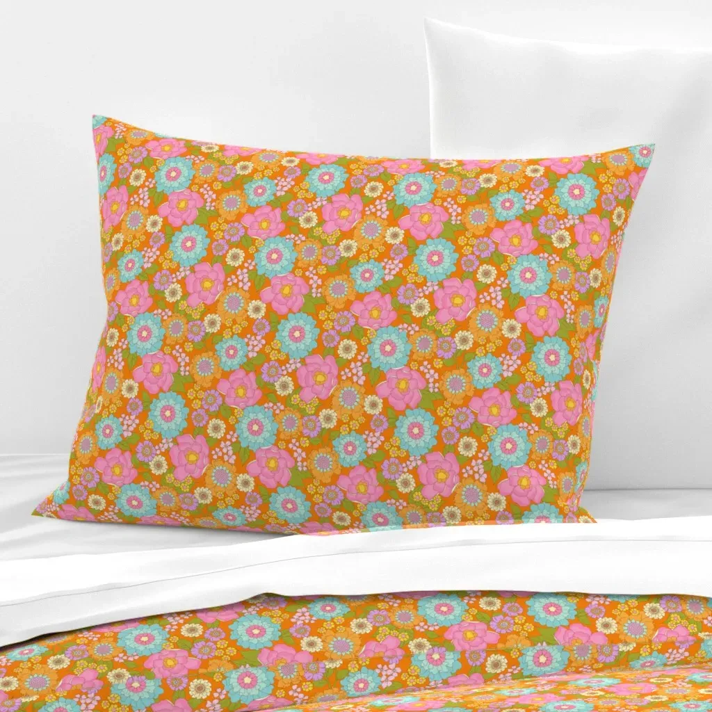 Retro Floral Standard Knife Edge Cushion Cover - Pink, Cotton Sateen product