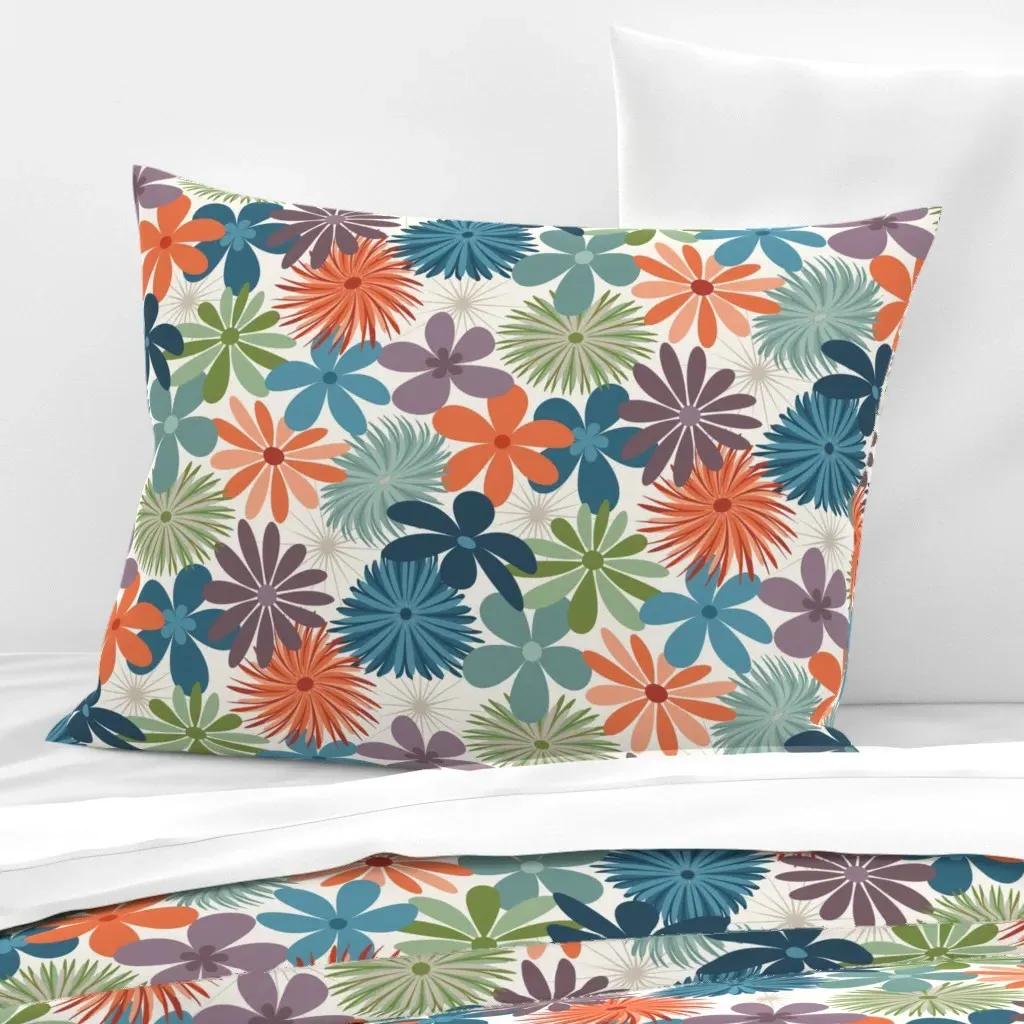 Retro Floral Standard Knife Edge Cushion Cover - Teal, Cotton Sateen product