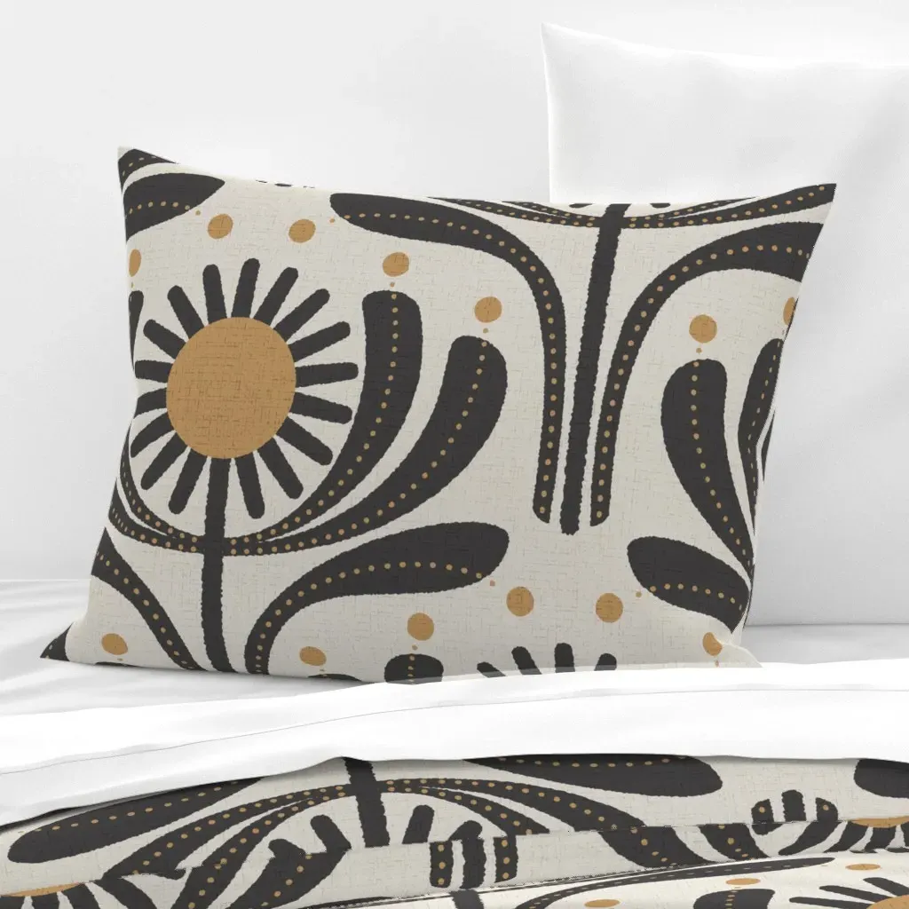 Retro Flower Earth Tone Standard Knife Edge Cushion - Dark Gray, Cotton Sateen product