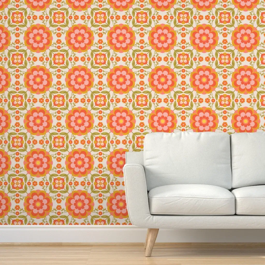 Retro Flower Garden Peel and Stick Wallpaper - Coral product