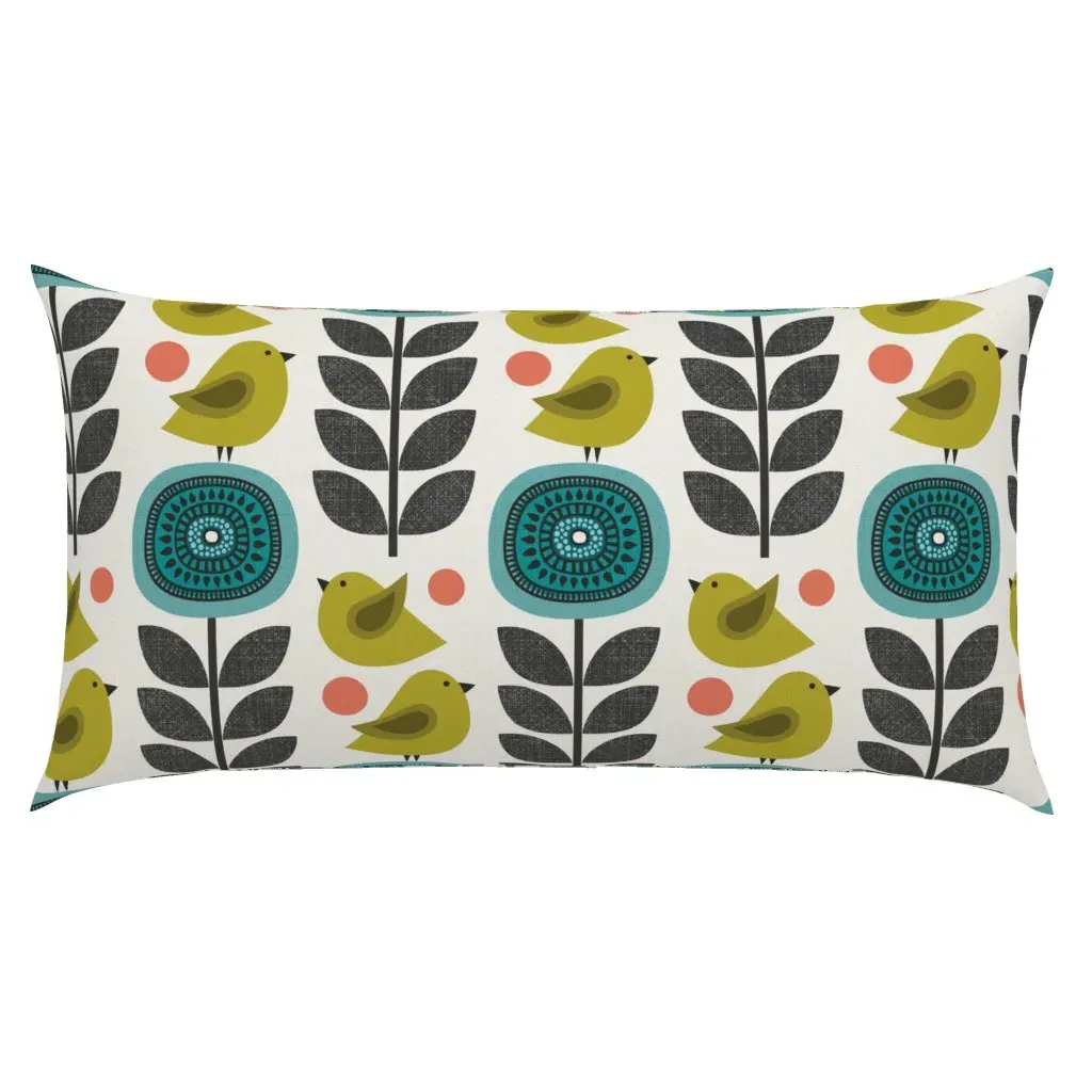 Retro Flowers And Birds King Pillow Sham - Teal product