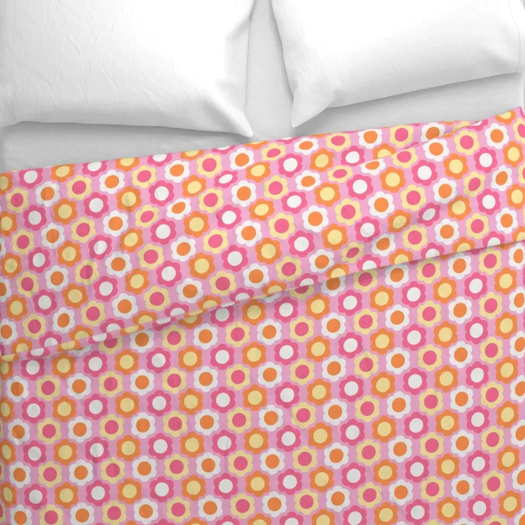 Retro Flowers Geometric Floral Duvet Cover - Pink alternate view