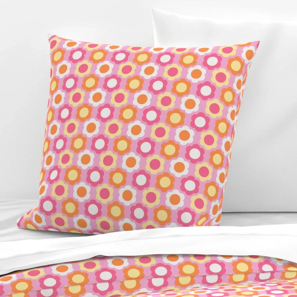 Retro Flowers Geometric Floral Euro Pillow Sham - Pink product