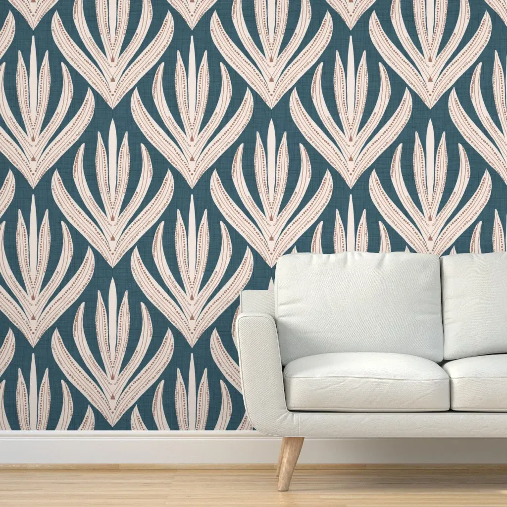 Retro Folk Leaf Tapestry Peel and Stick Wallpaper - Teal product