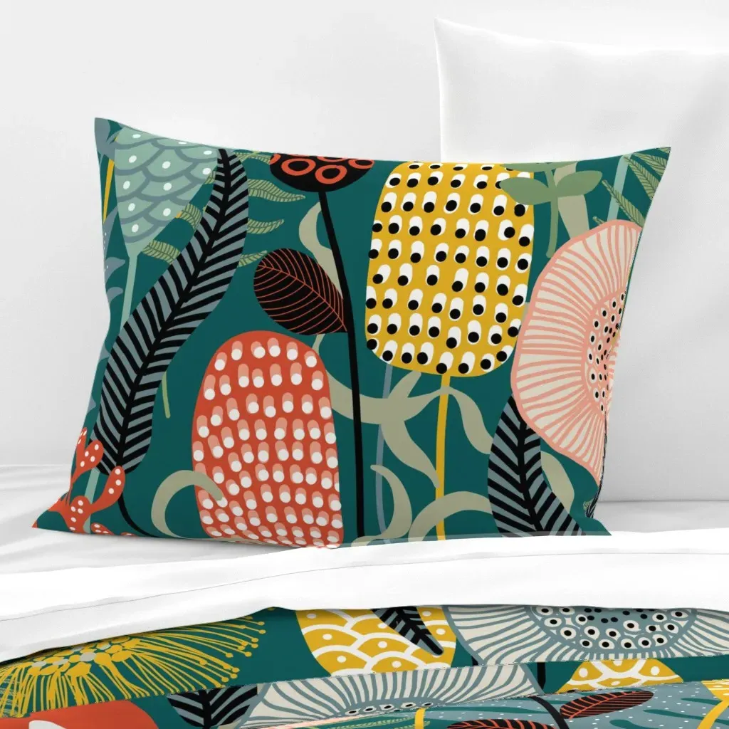 Retro Garden Midnight Standard Knife Edge Cushion - Teal, Cotton Sateen product