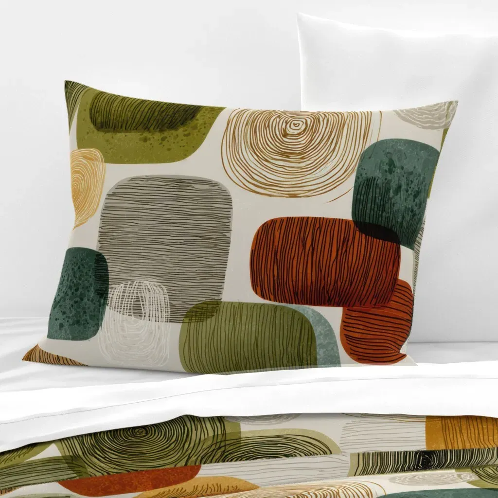 Retro Geometric Blocks Standard Knife Edge Cushion - Brown, Cotton product