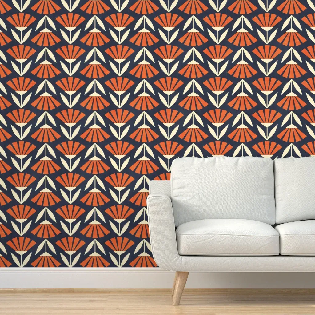 Retro Geometric Floral Peel and Stick Wallpaper - Burnt Orange product