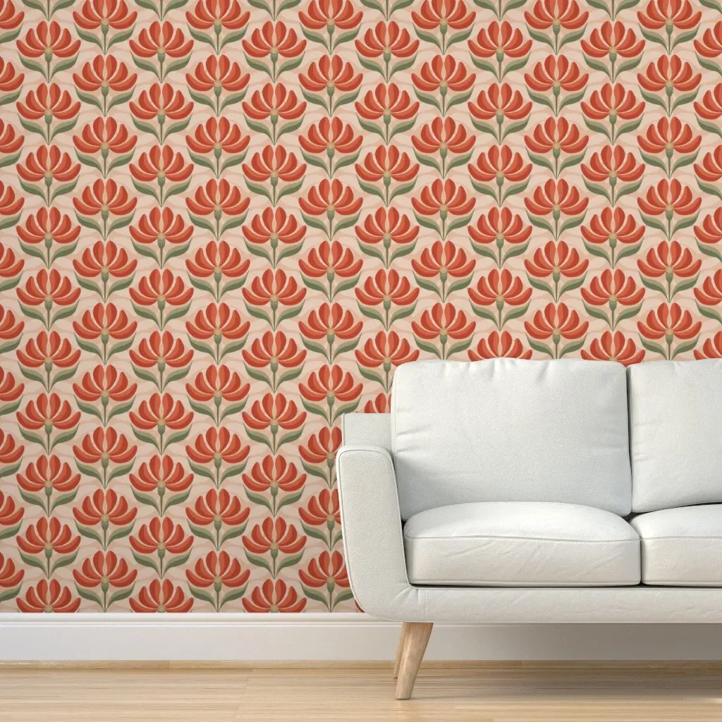 Retro Geometric Floral Peel and Stick Wallpaper - Crimson product