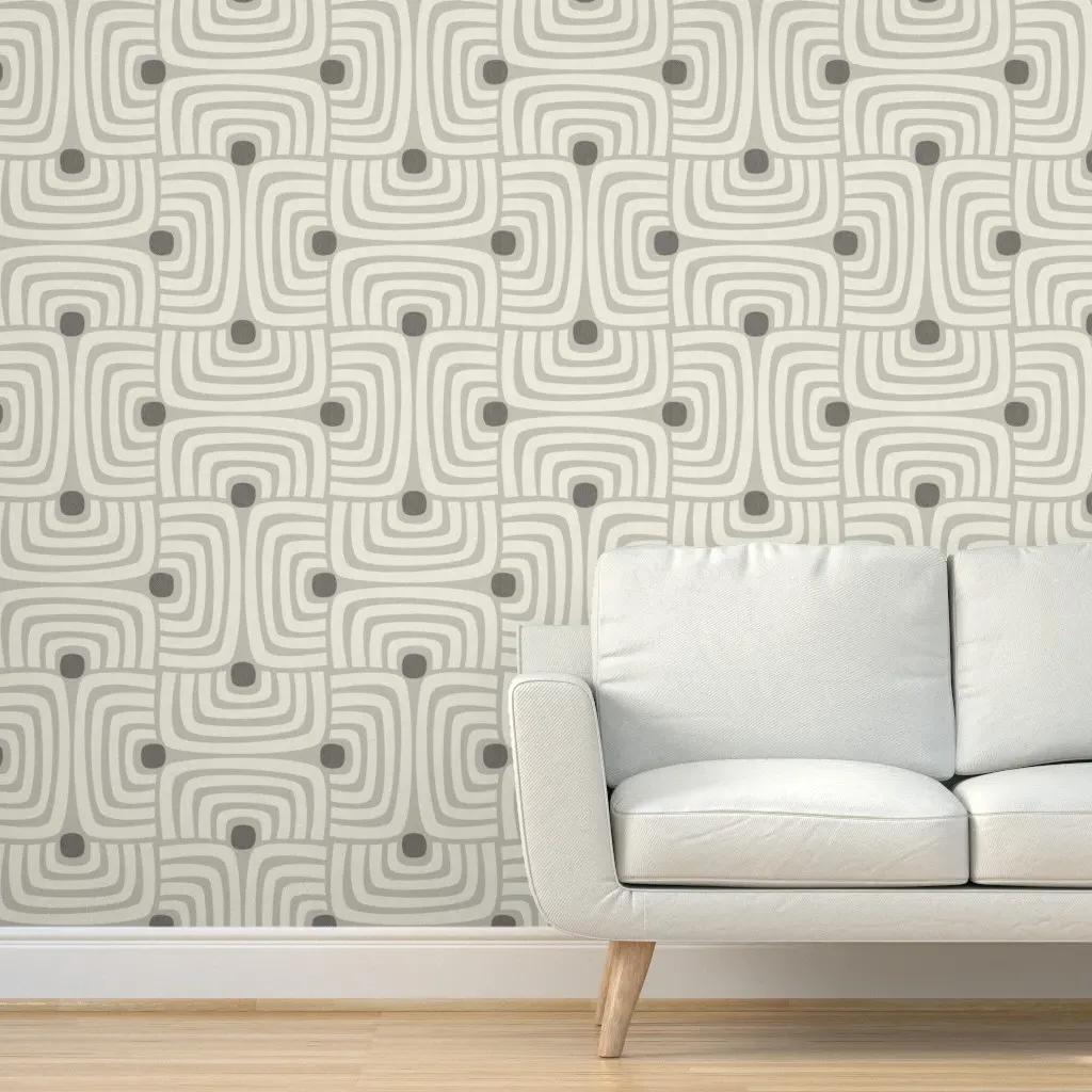 Retro Geometric Scallops Peel and Stick Wallpaper - Taupe Grey product