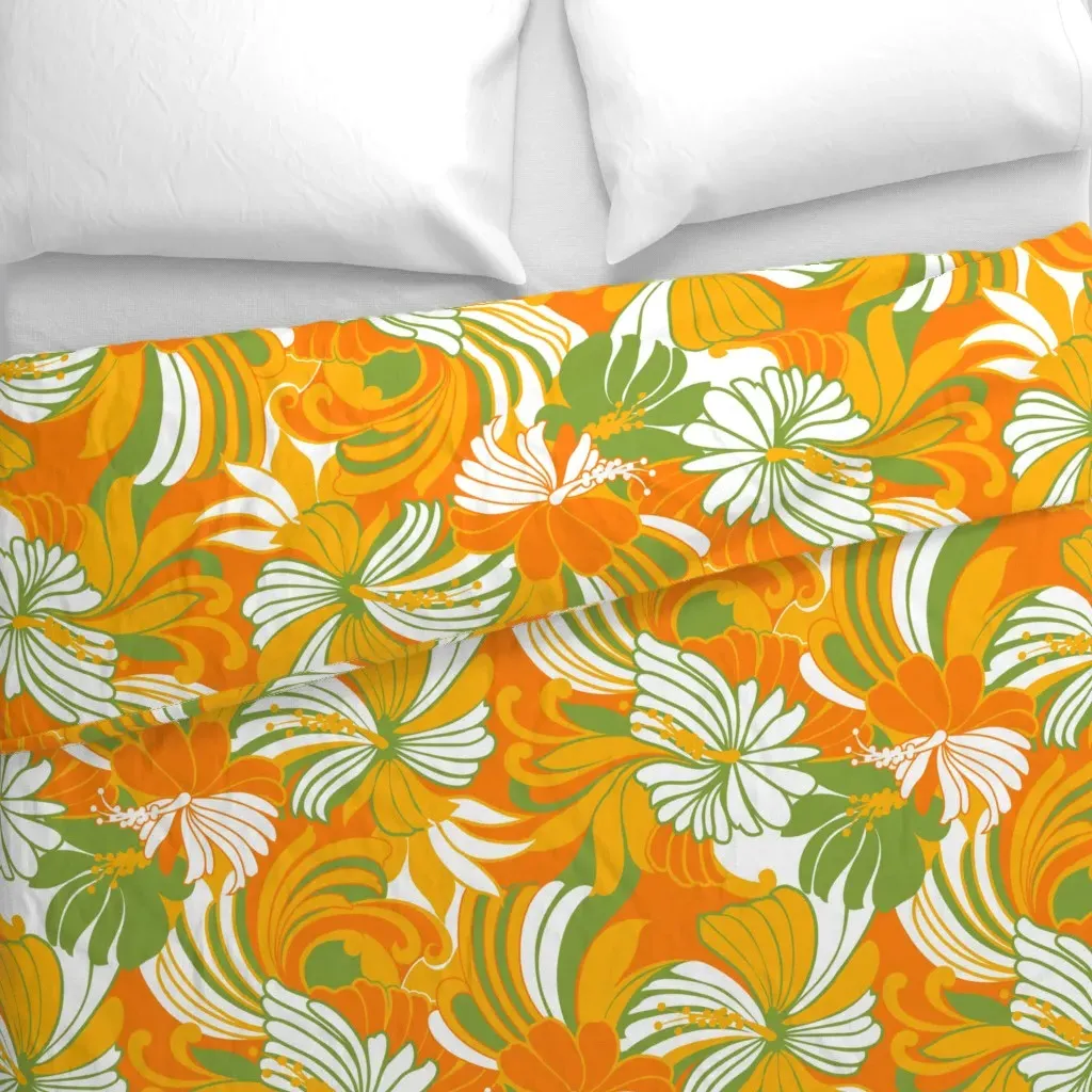 Retro Hawaiian Hibiscus Muu Duvet Cover - Orange alternate view