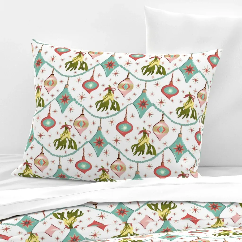 Retro Holiday Standard Knife Edge Pillow - Teal, Cotton Sateen product