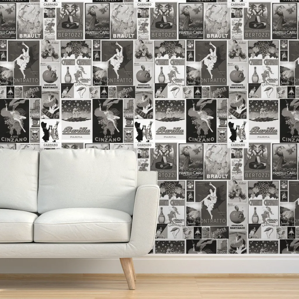Retro Italia Bianco Nero Peel and Stick Wallpaper - Black and White product
