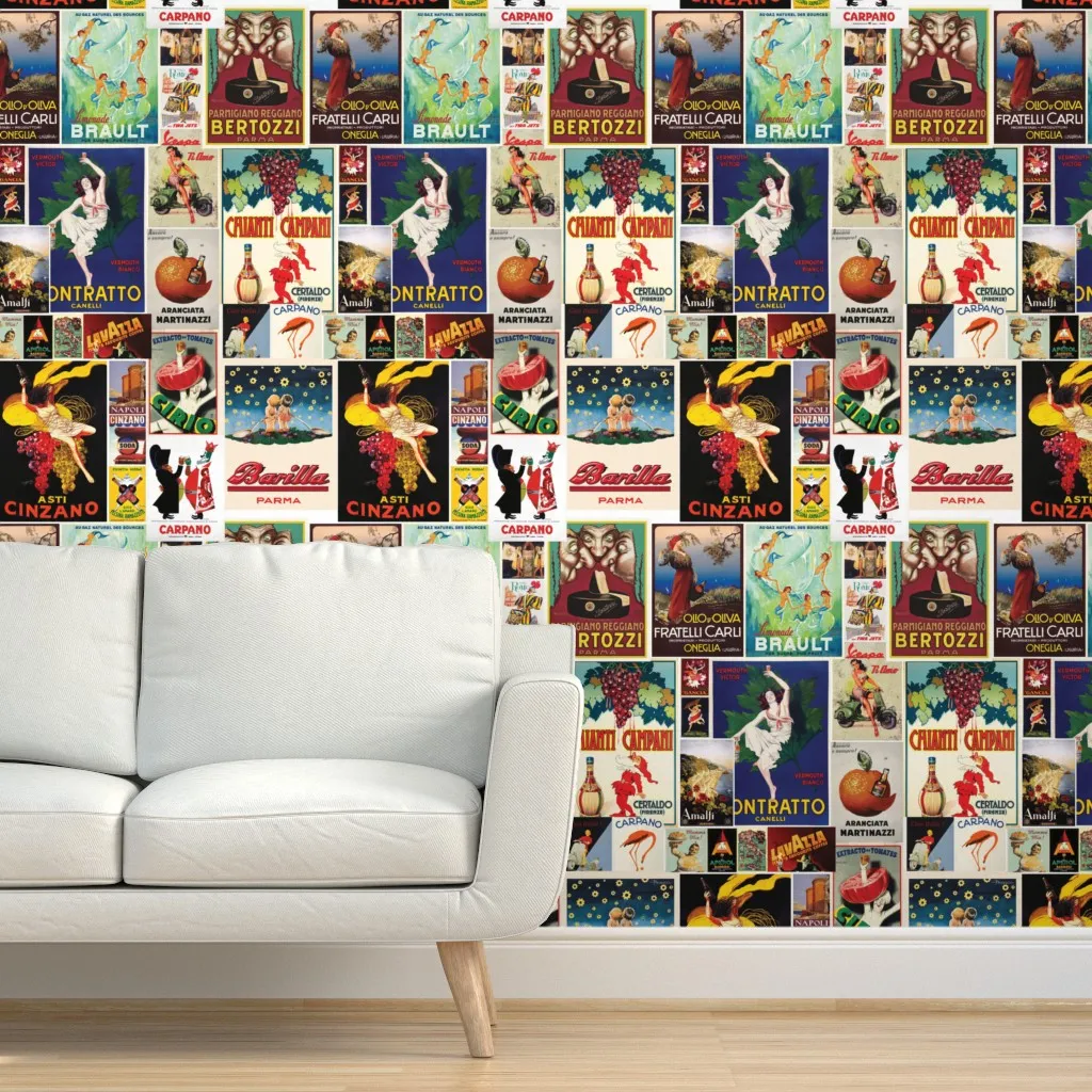 Retro Italia Classico Food & Drink Peel and Stick Wallpaper - Red product