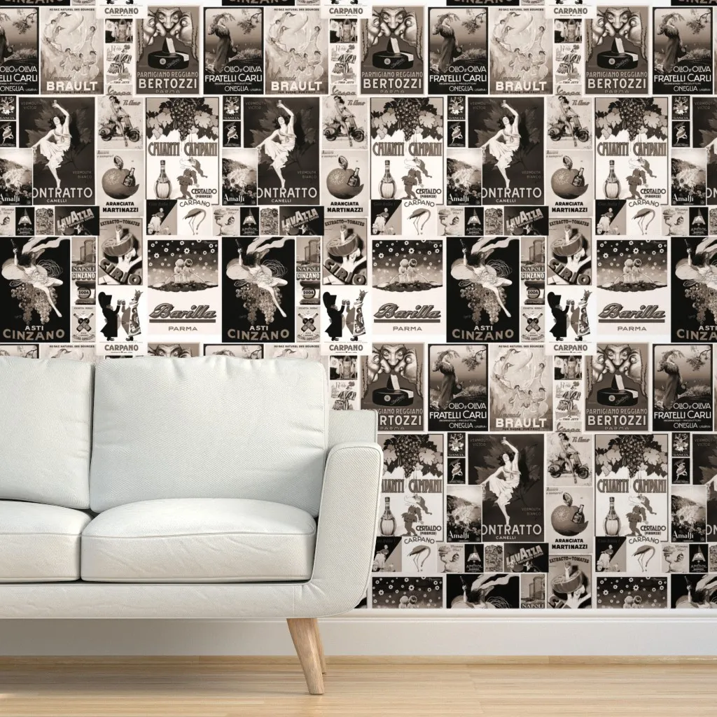 Retro Italia Toscana Vintage Food Peel and Stick Wallpaper - Beige product