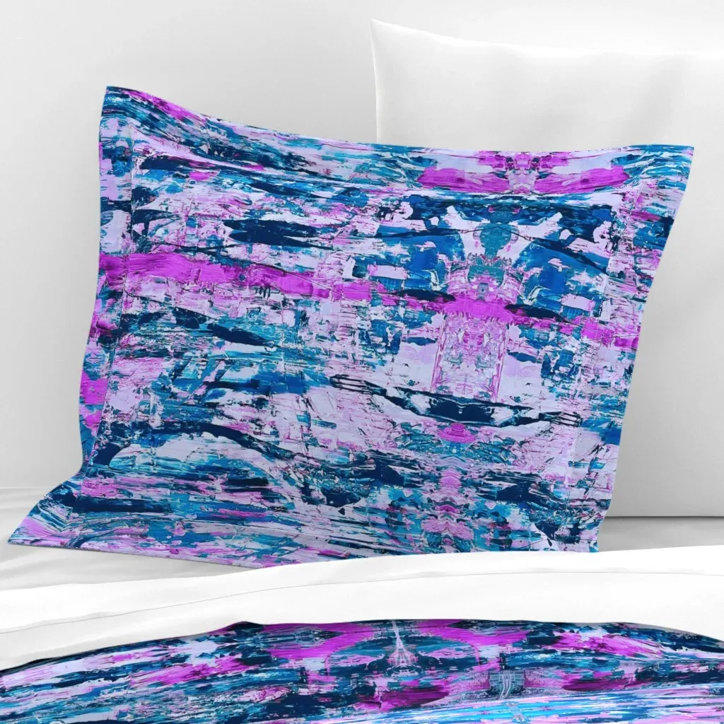 Retro Jazz Abstract Standard Flanged Cushion Cover - Blue, Cotton Sateen product