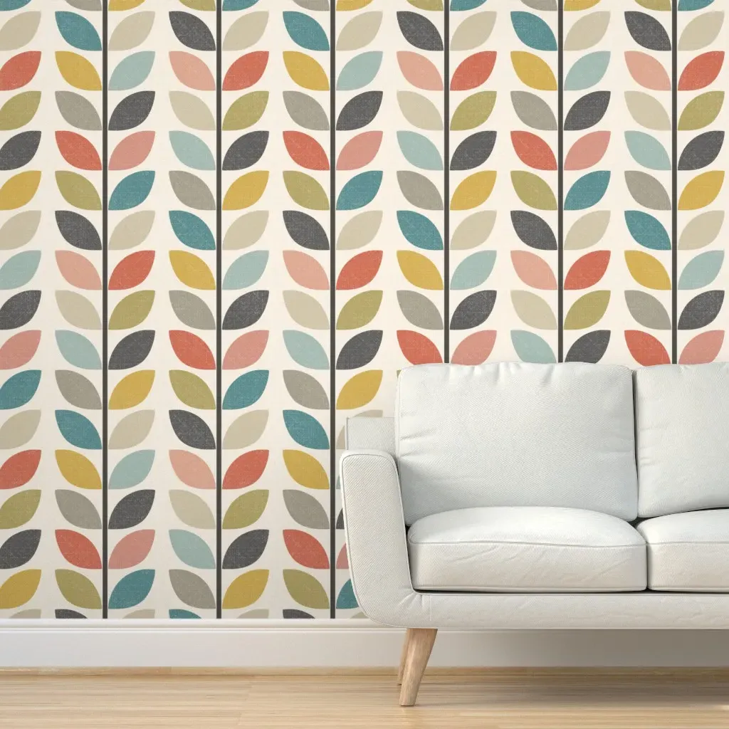 Retro Leaf Stripes Peel and Stick Wallpaper - Colorful product