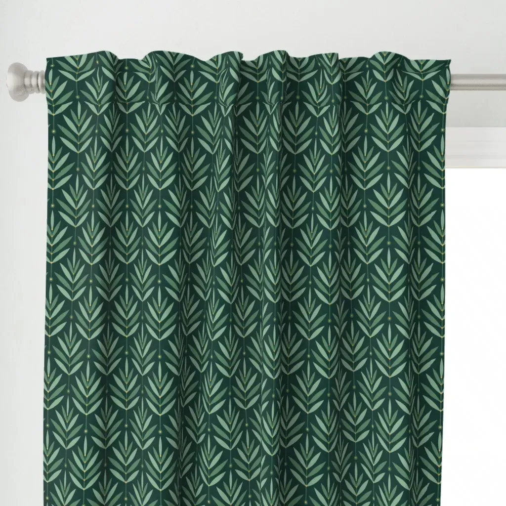 Retro Leaves Gold Emerald Curtain Panel - Green alternate view