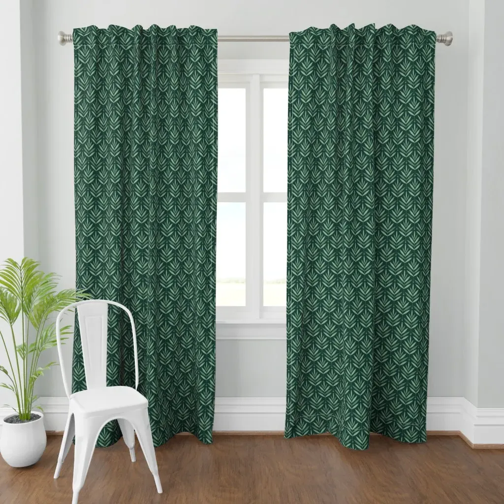 Retro Leaves Gold Emerald Curtain Panel - Green product