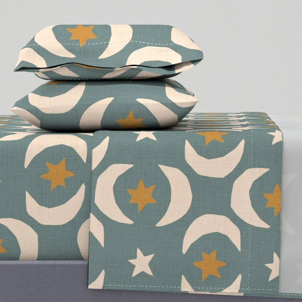 Retro Mid Century Cut Off Elements Queen Sheet Set - Beige product