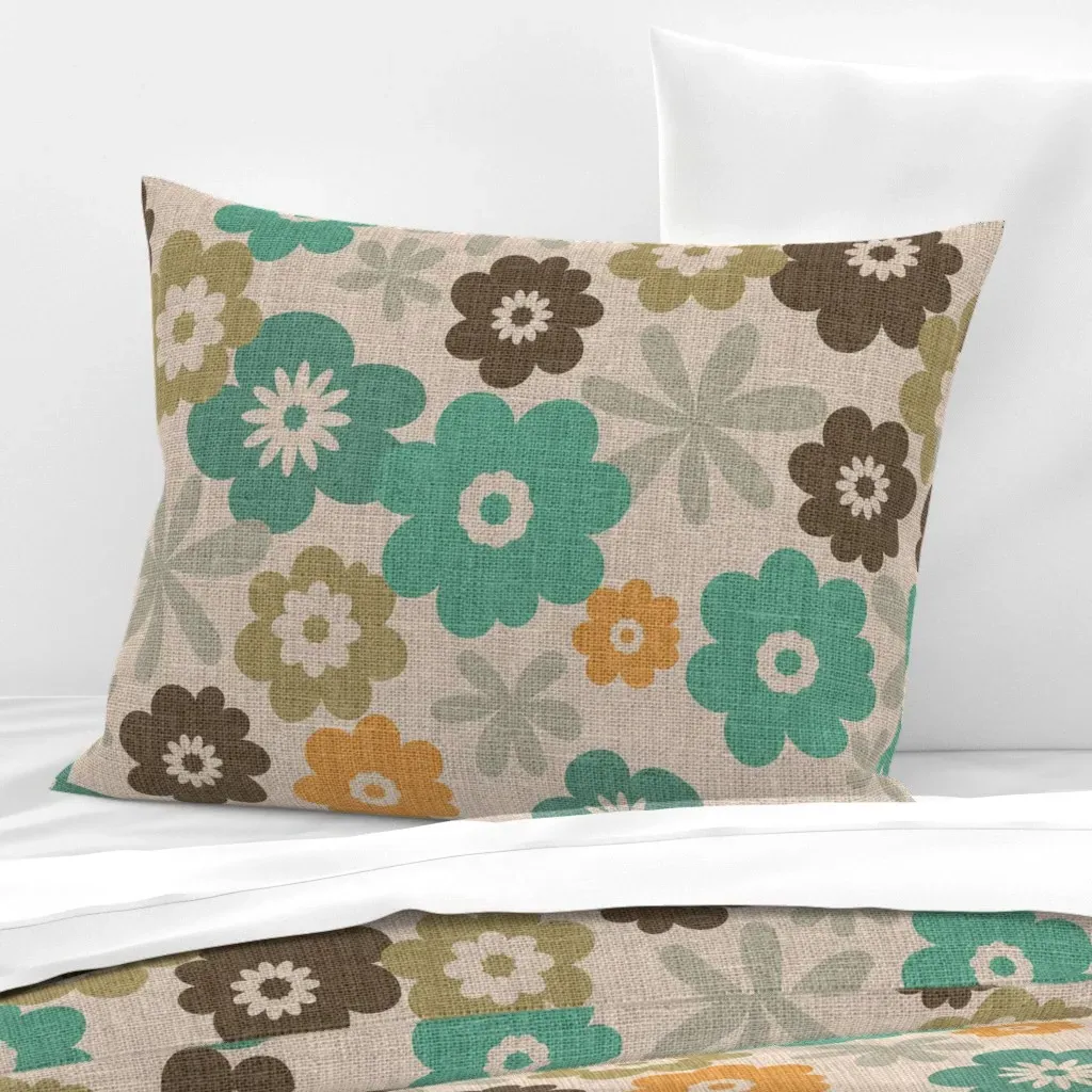 Retro Mid Century Floral 26x20" Knife Edge Cushion - Teal, Cotton Sateen product
