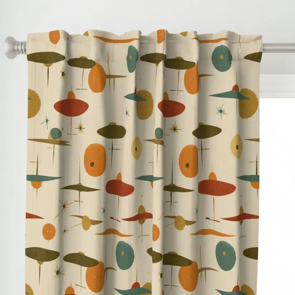 Retro Mid-Century UFO Curtain Panel - Orange alternate view