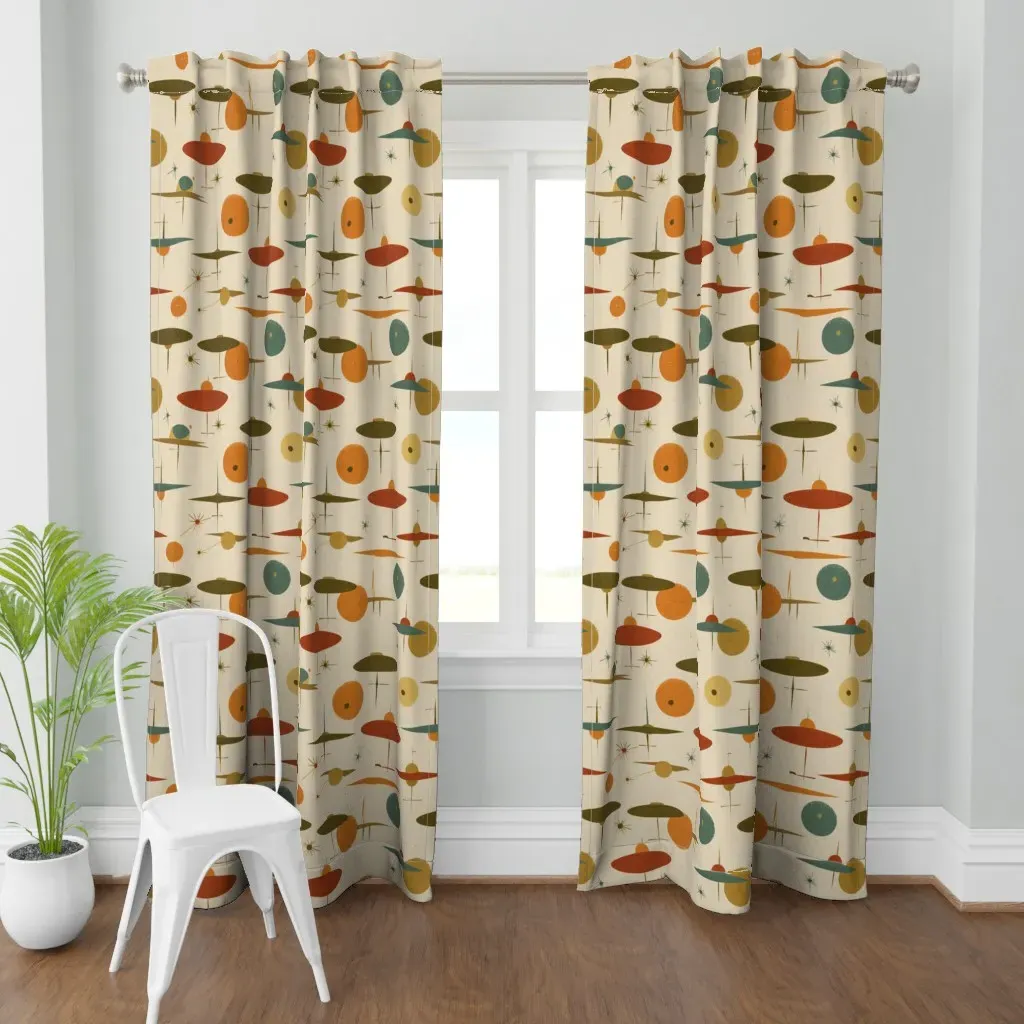 Retro Mid-Century UFO Curtain Panel - Orange product