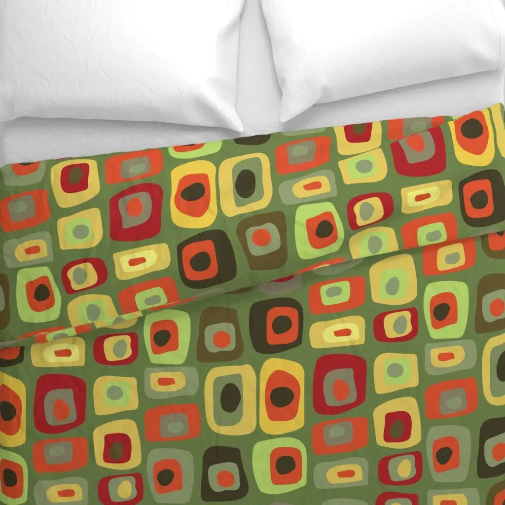 Retro Mod Funky Rectangles Duvet Cover - Olive Green alternate view
