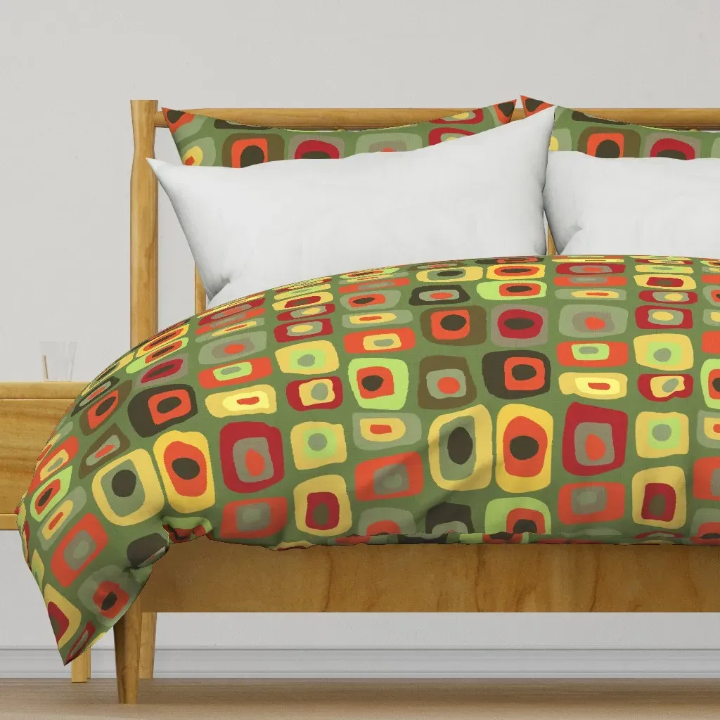 Retro Mod Funky Rectangles Duvet Cover - Olive Green product