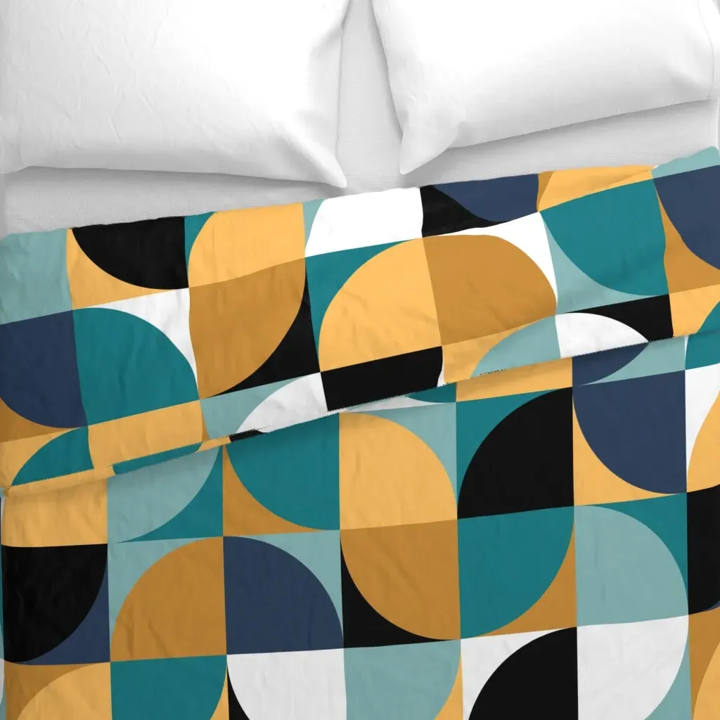 Retro Mod Squares Duvet Cover - Mustard Yellow alternate view