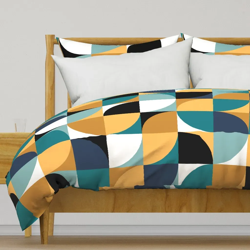 Retro Mod Squares Duvet Cover - Mustard Yellow product