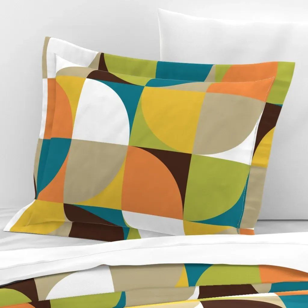 Retro Mod Squares Standard Flanged Cushion Cover - Mustard Yellow, Cotton Sateen product