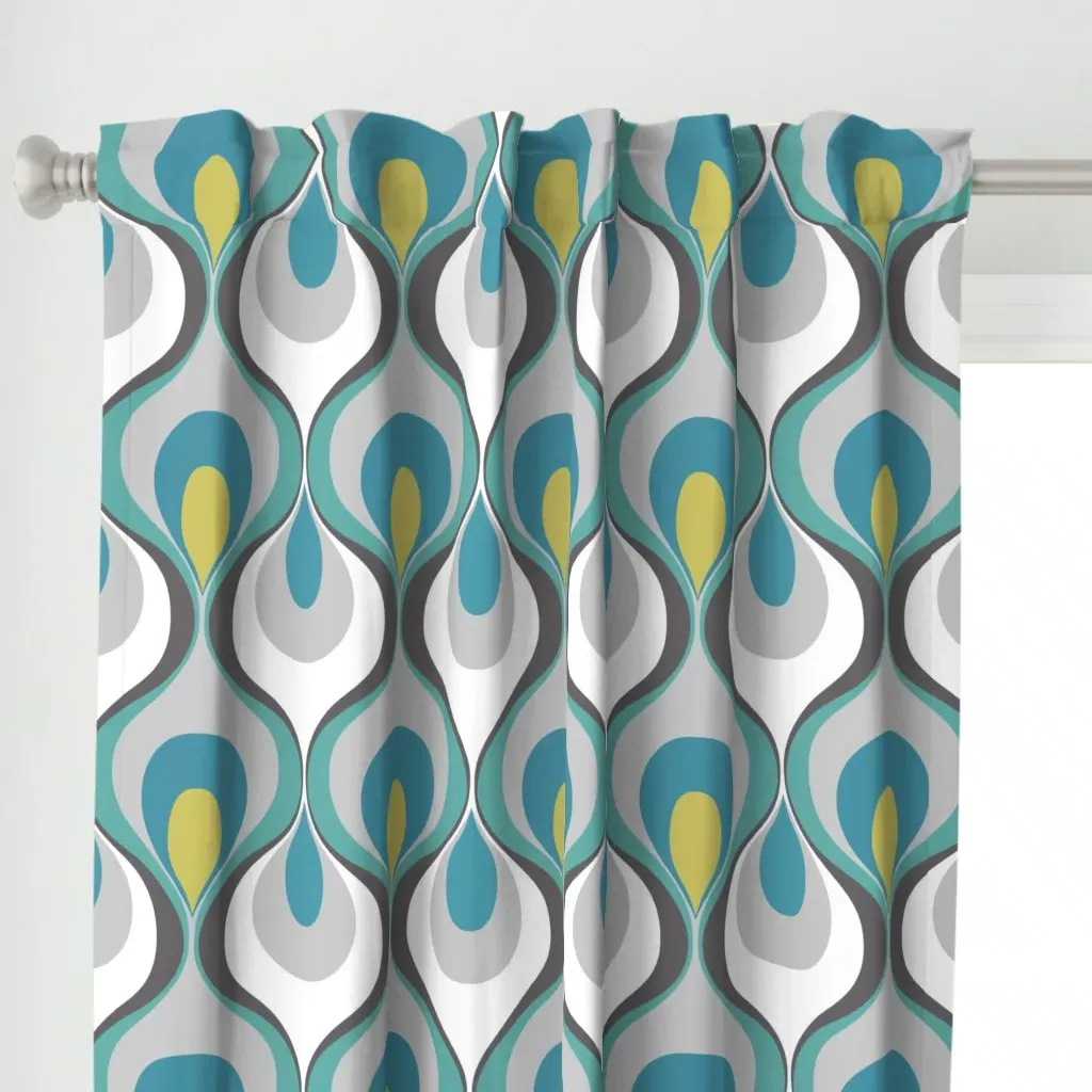 Retro Mood Curtain Panel - Teal alternate view