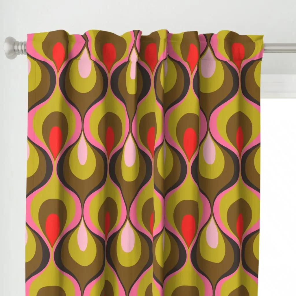 Retro Mood Fuchsia Olive Curtain Panel - Olive Green alternate view