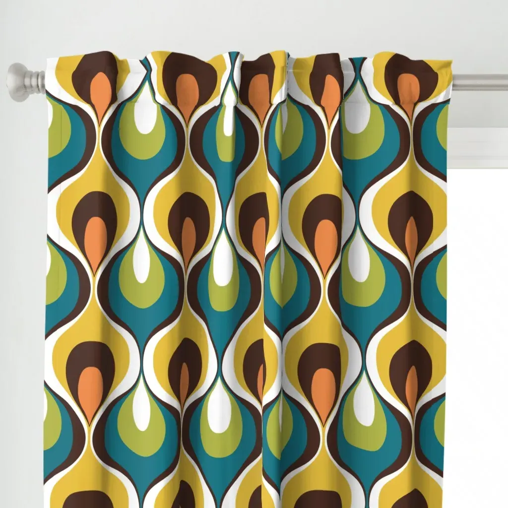Retro Mood Teal Curtain Panel - Mustard Yellow alternate view