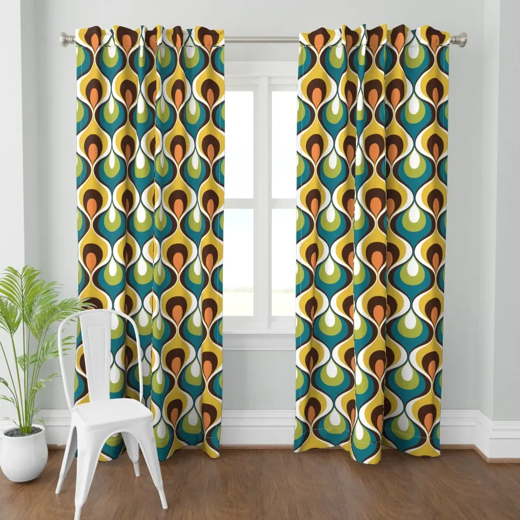 Retro Mood Teal Curtain Panel - Mustard Yellow product