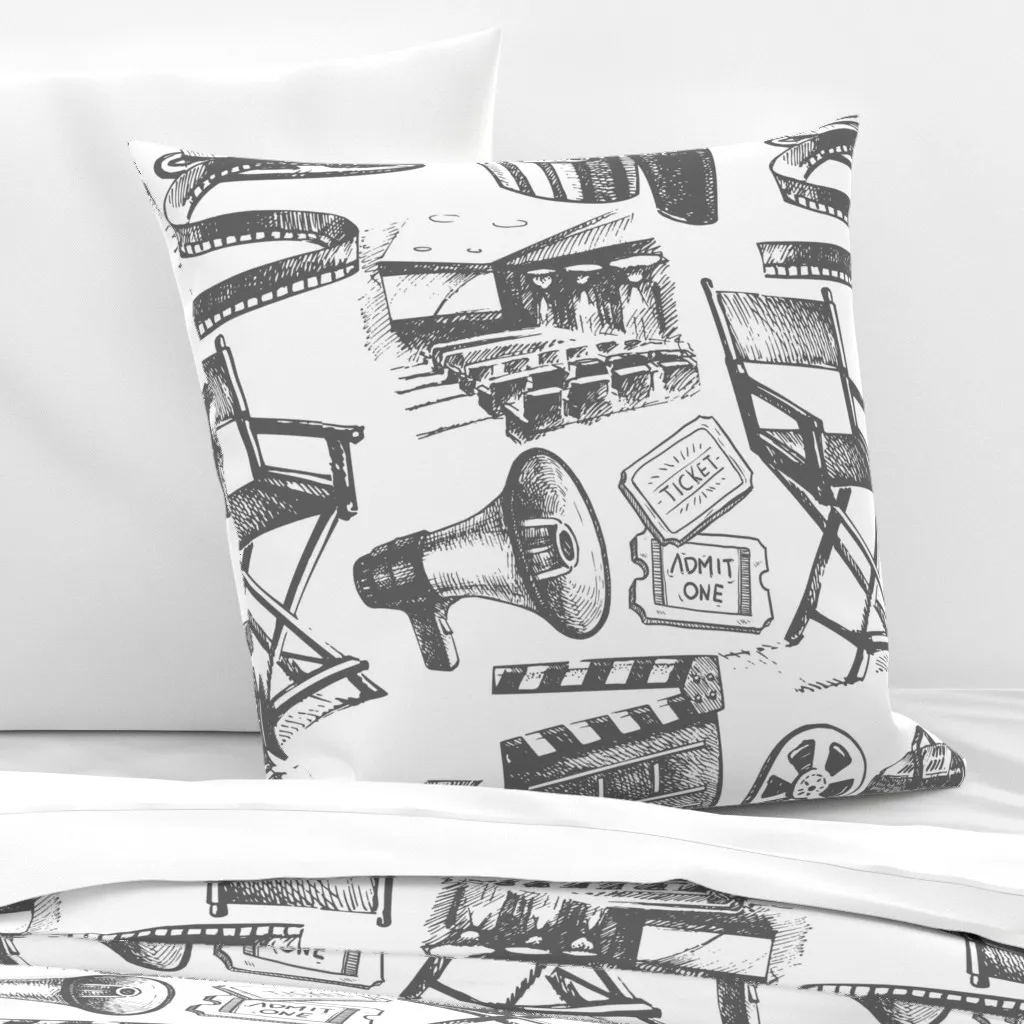 Retro Movie Theater Illustrations Euro Pillow Sham - Black product