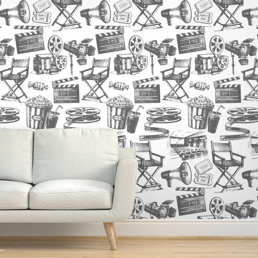 Retro Movie Theater Peel and Stick Wallpaper - Black product