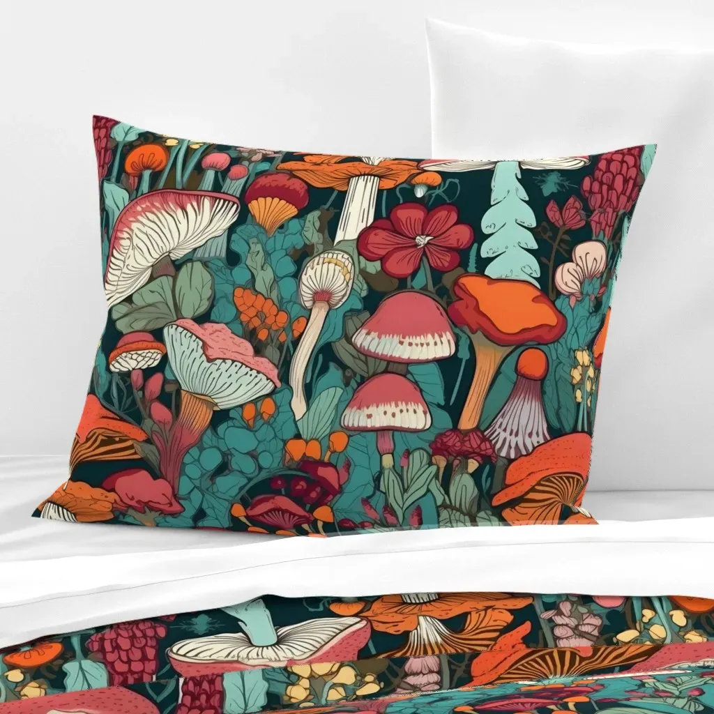 Retro Mushroom Pattern Standard Knife Edge Cushion - Red-Orange, Cotton Sateen product