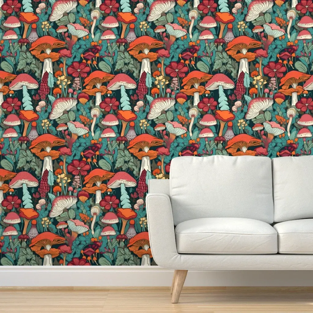 Retro Mushroom Peel and Stick Wallpaper - Red-Orange product