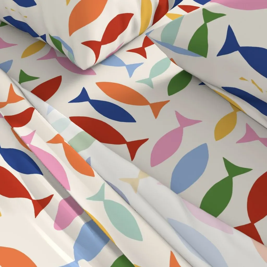 Retro Nautical Fish Queen Sheet Set - Blue alternate view