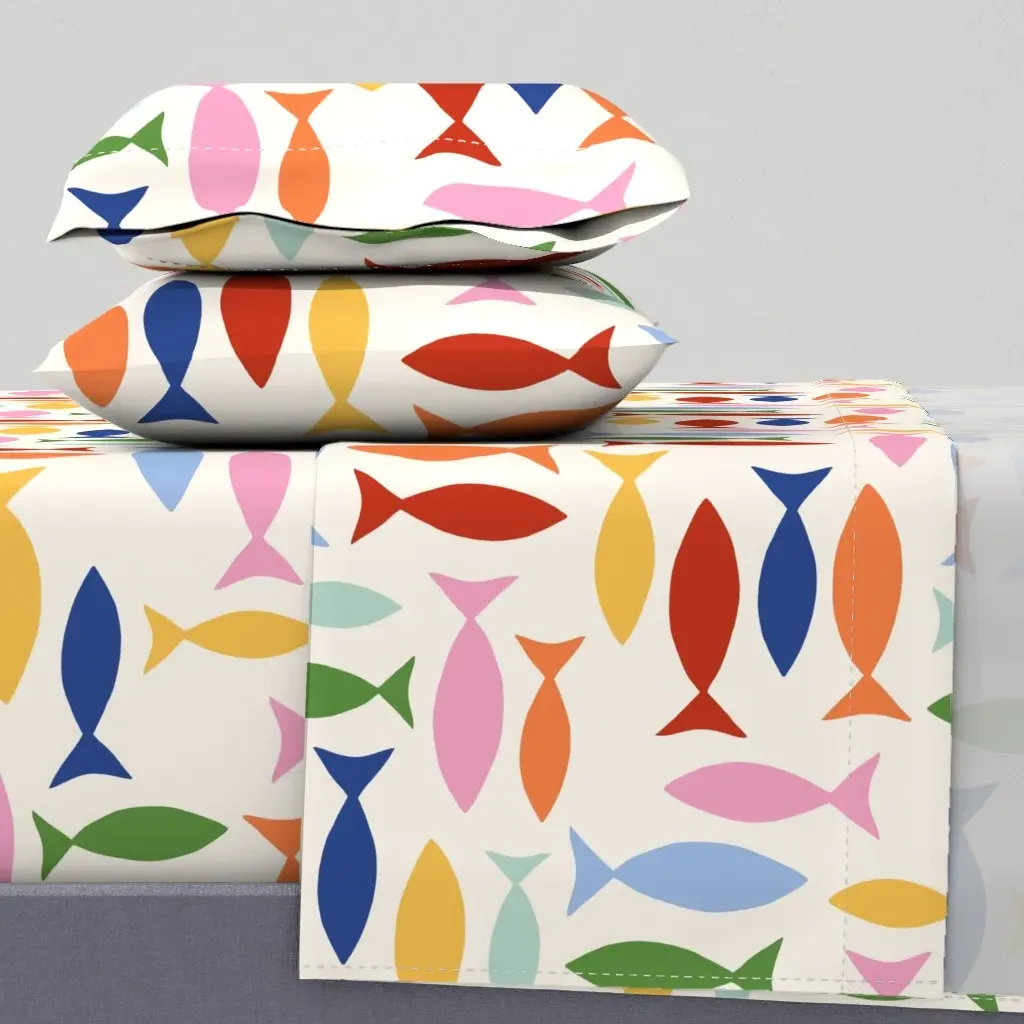 Retro Nautical Fish Queen Sheet Set - Blue product
