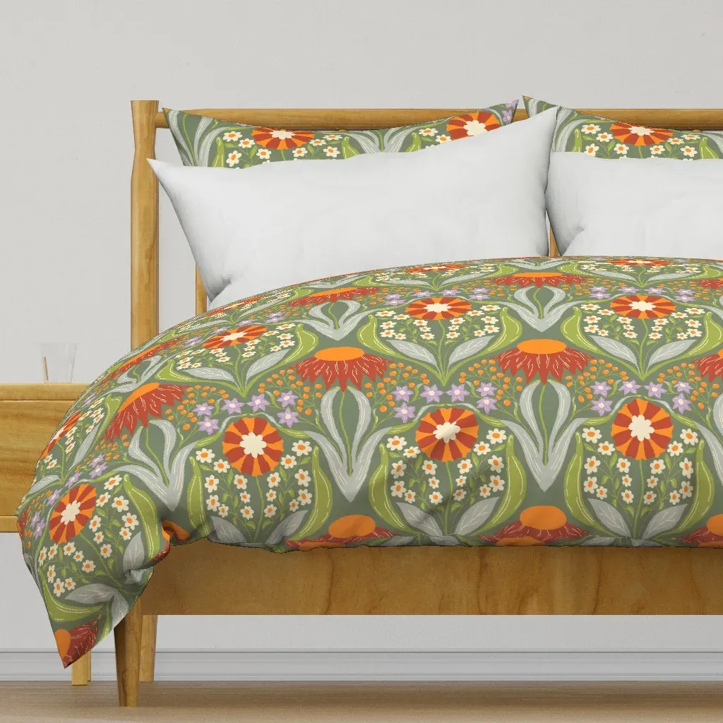 Retro Nouveau Flowers Duvet Cover - Orange product