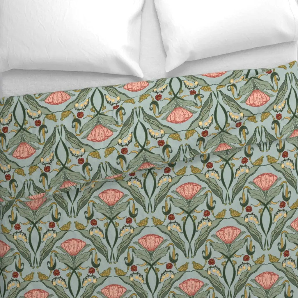 Retro Nouveau Pattern Duvet Cover - Green alternate view