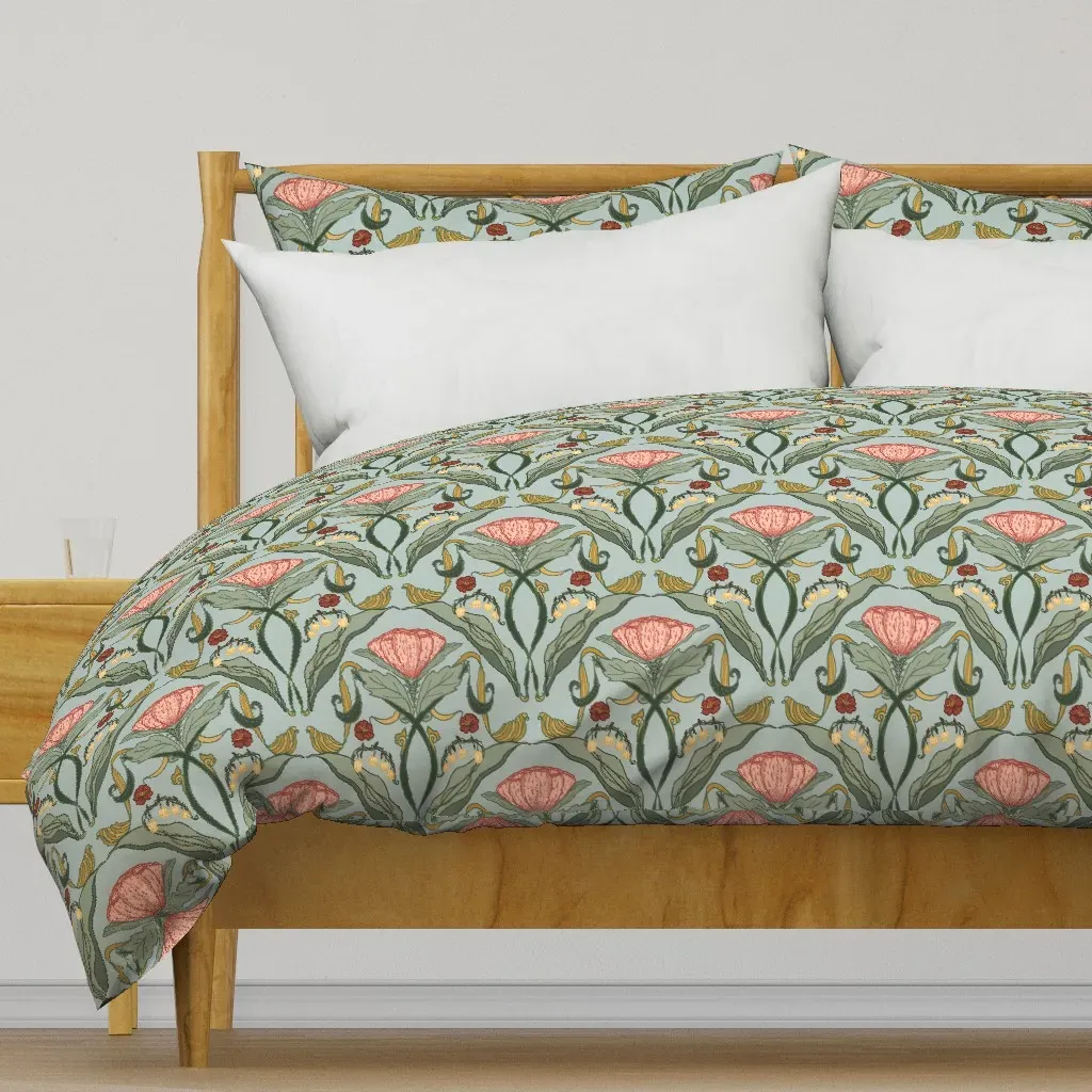 Retro Nouveau Pattern Duvet Cover - Green product