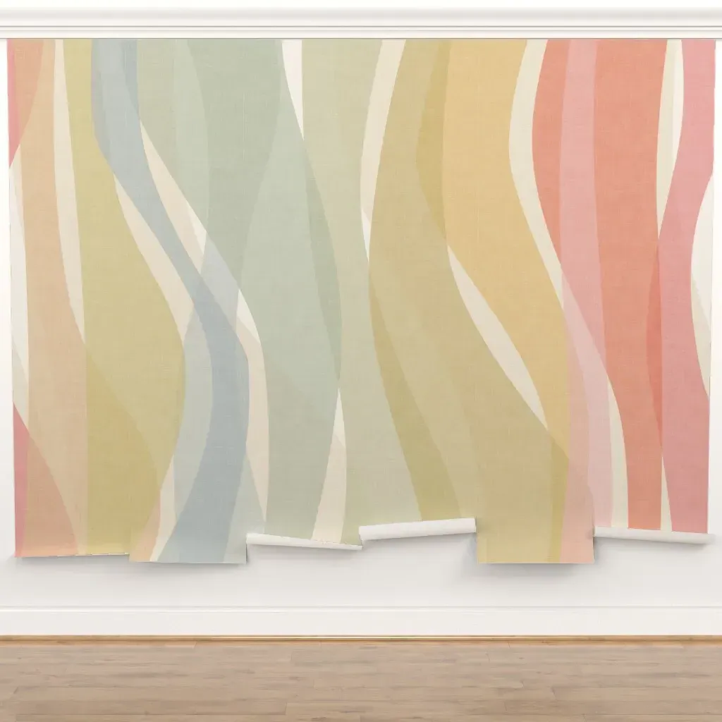 Retro Organic Abstract Vertical Shapes Peel and Stick Wall Mural product