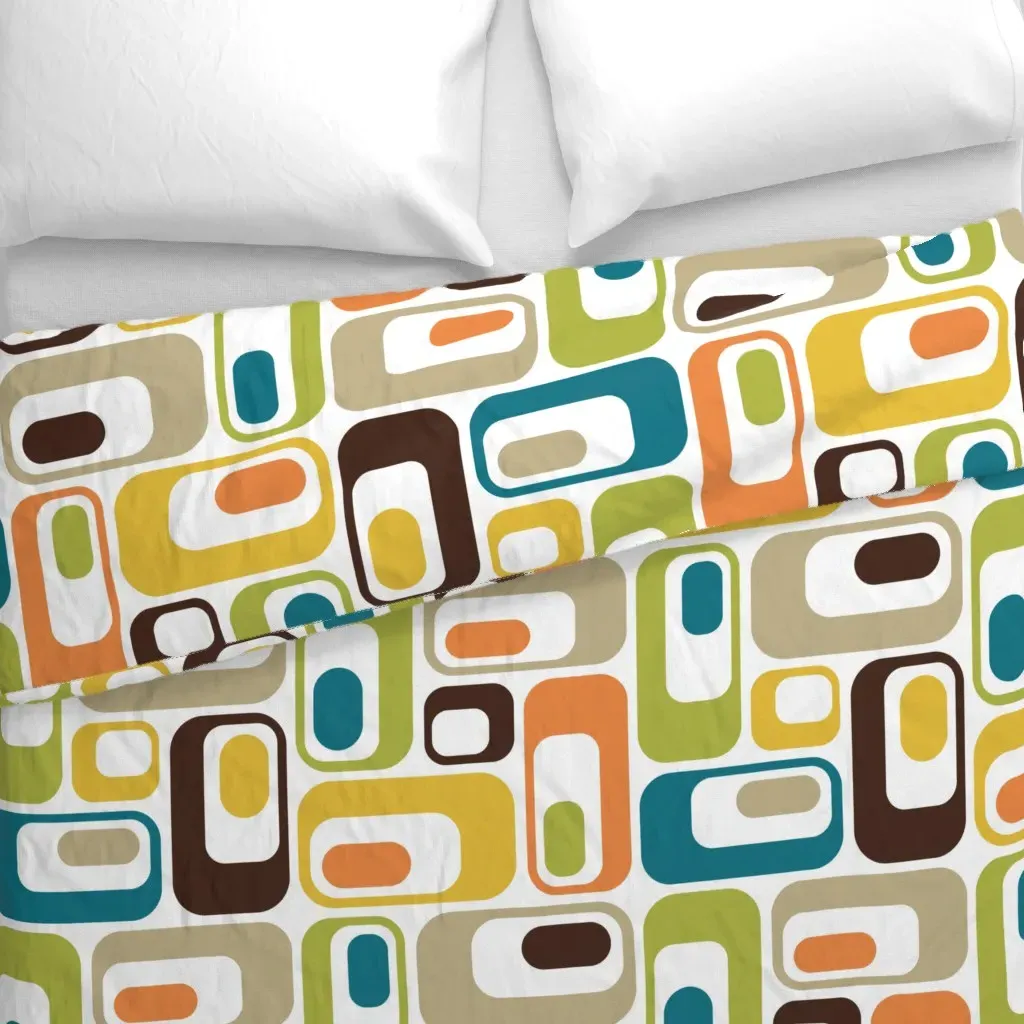 Retro Ovals Duvet Cover - White Mustard Teal alternate view